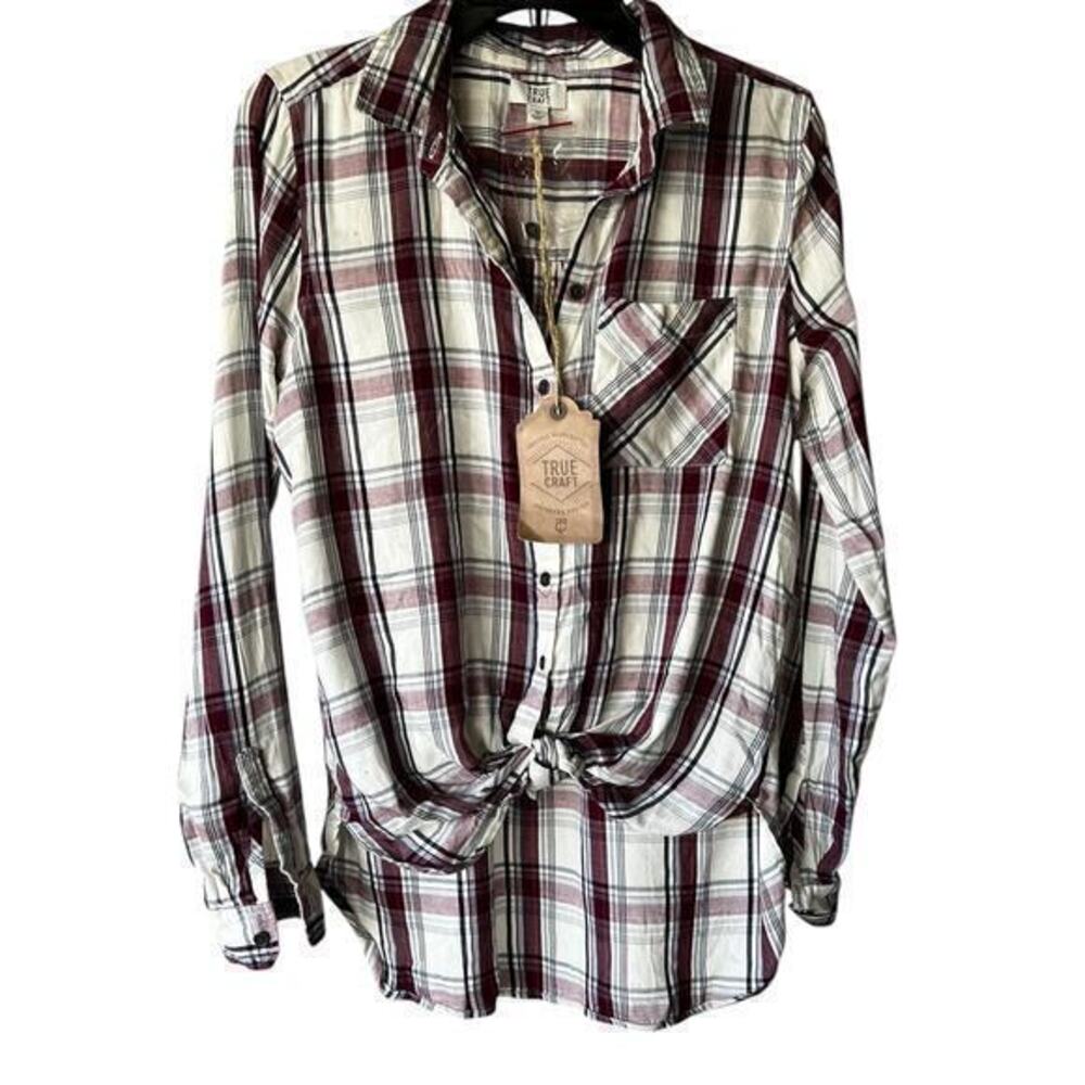 True Craft windowpane plaid red black white  lightweight Beachy boho NWT M